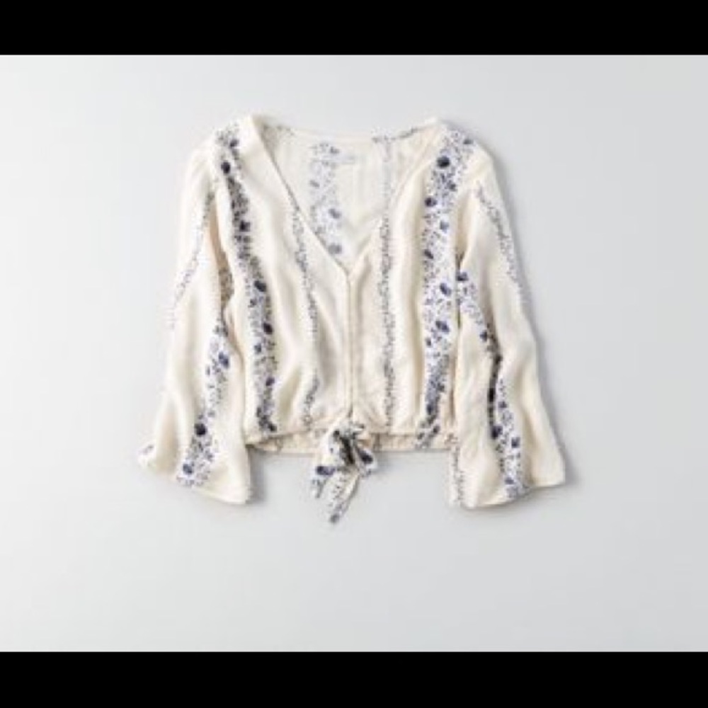 American Eagle tie-front bell sleeve top